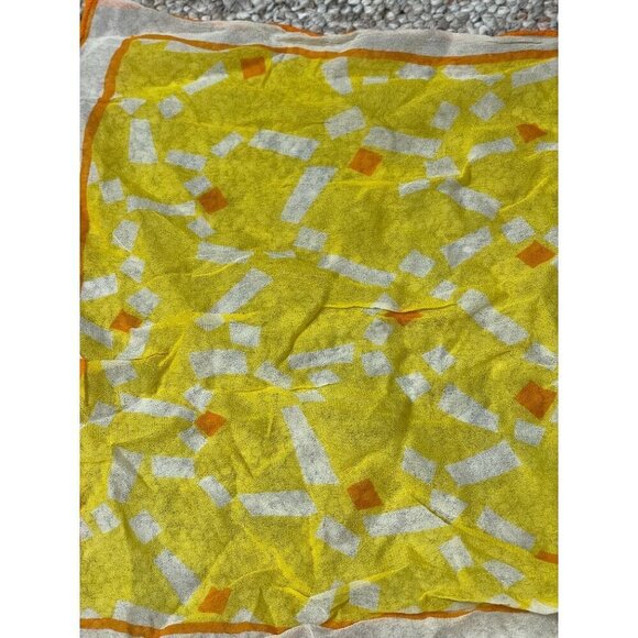 Vintage Rectangle Scarf Yellow Orange White Lightweight Geo Print - Picture 3 of 4
